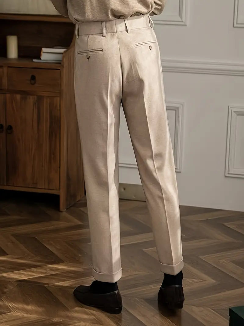 Simon | Men's Tailored Straight Leg Folded Hem Pants-The Yellow Prime