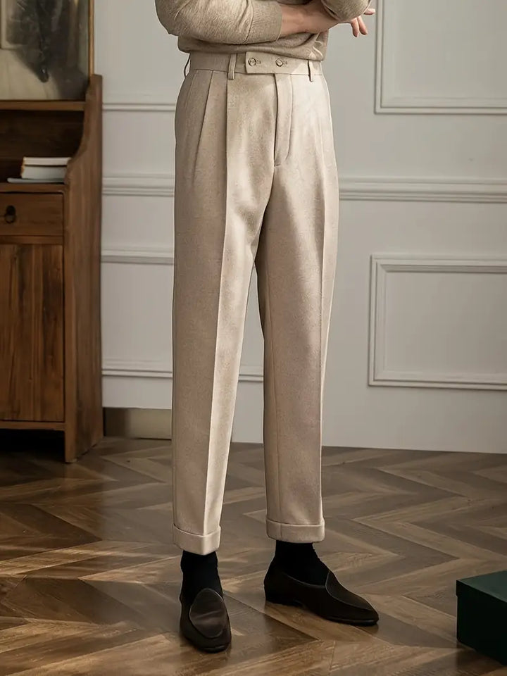 Simon | Men's Tailored Straight Leg Folded Hem Pants-The Yellow Prime