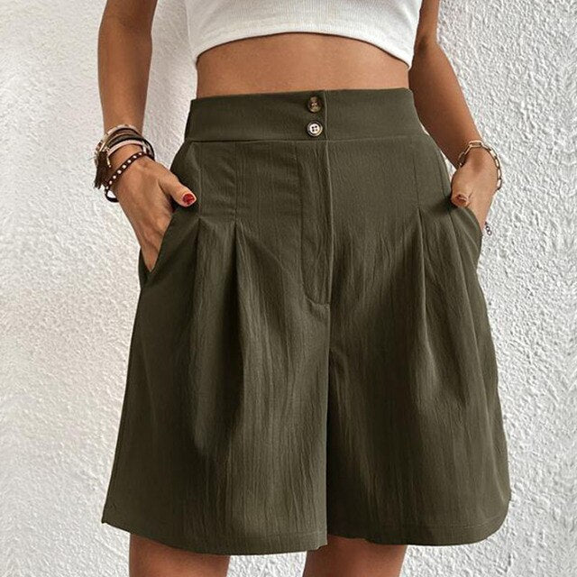 Sophie | Women's Elegant Double Button Shorts-The Yellow Prime