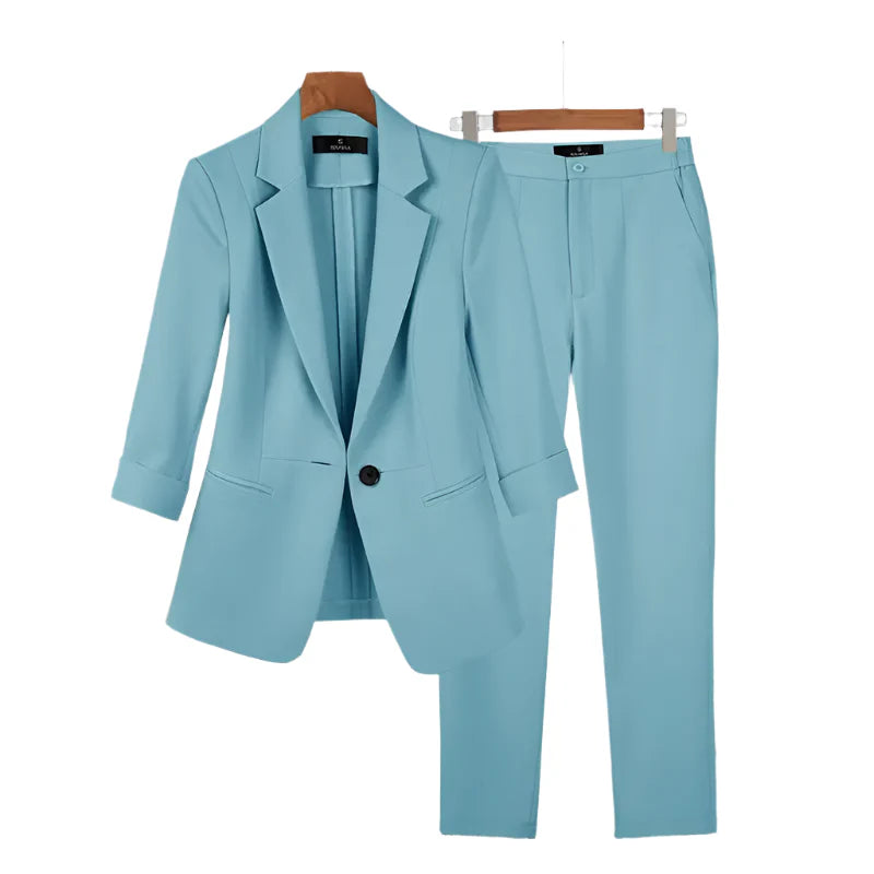 Women's Slim Trousers Suit Set with Single Button-The Yellow Prime