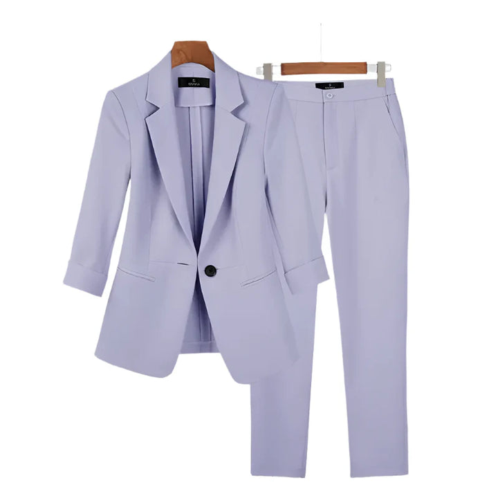 Women's Slim Trousers Suit Set with Single Button-The Yellow Prime