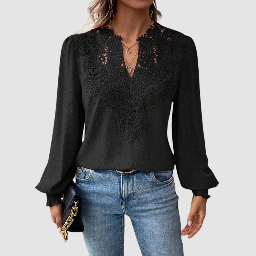 Sondra | Women's Luxury Lace V-Neck Blouse-The Yellow Prime