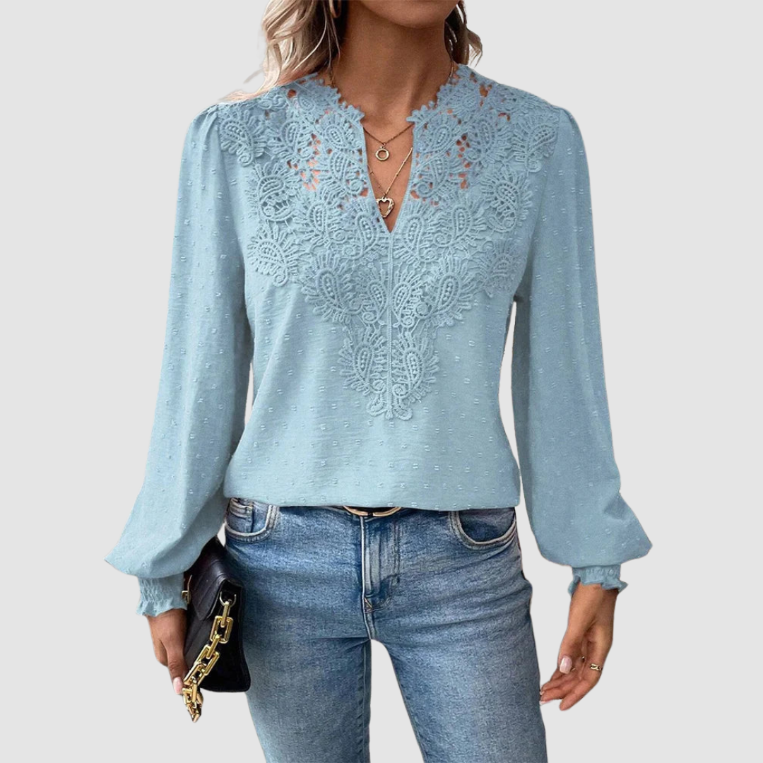 Sondra | Women's Luxury Lace V-Neck Blouse-The Yellow Prime
