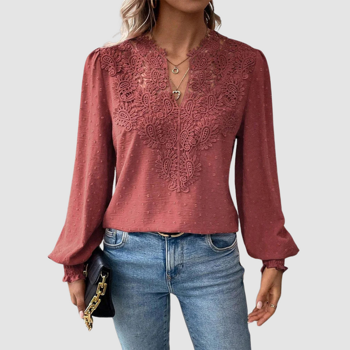 Sondra | Women's Luxury Lace V-Neck Blouse-The Yellow Prime
