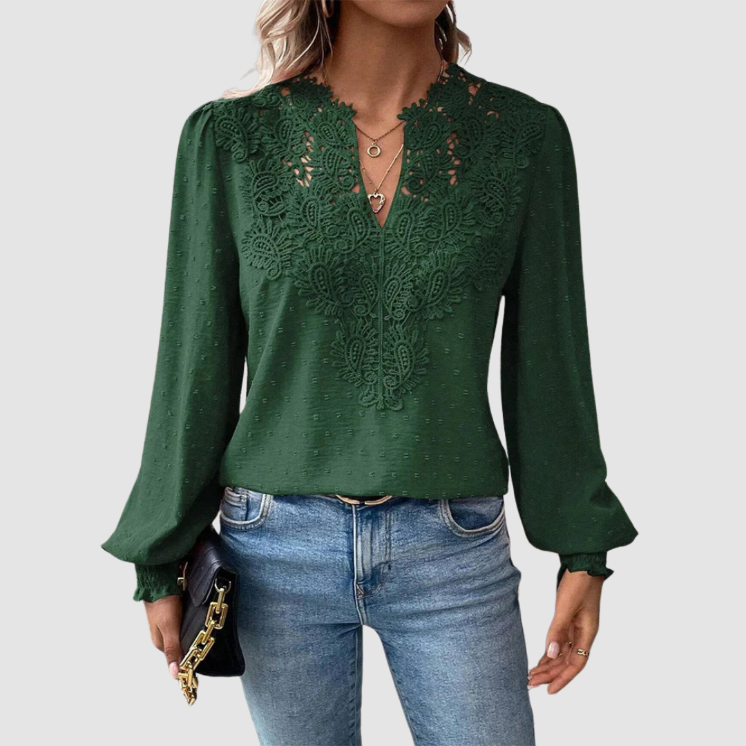 Sondra | Women's Luxury Lace V-Neck Blouse-The Yellow Prime