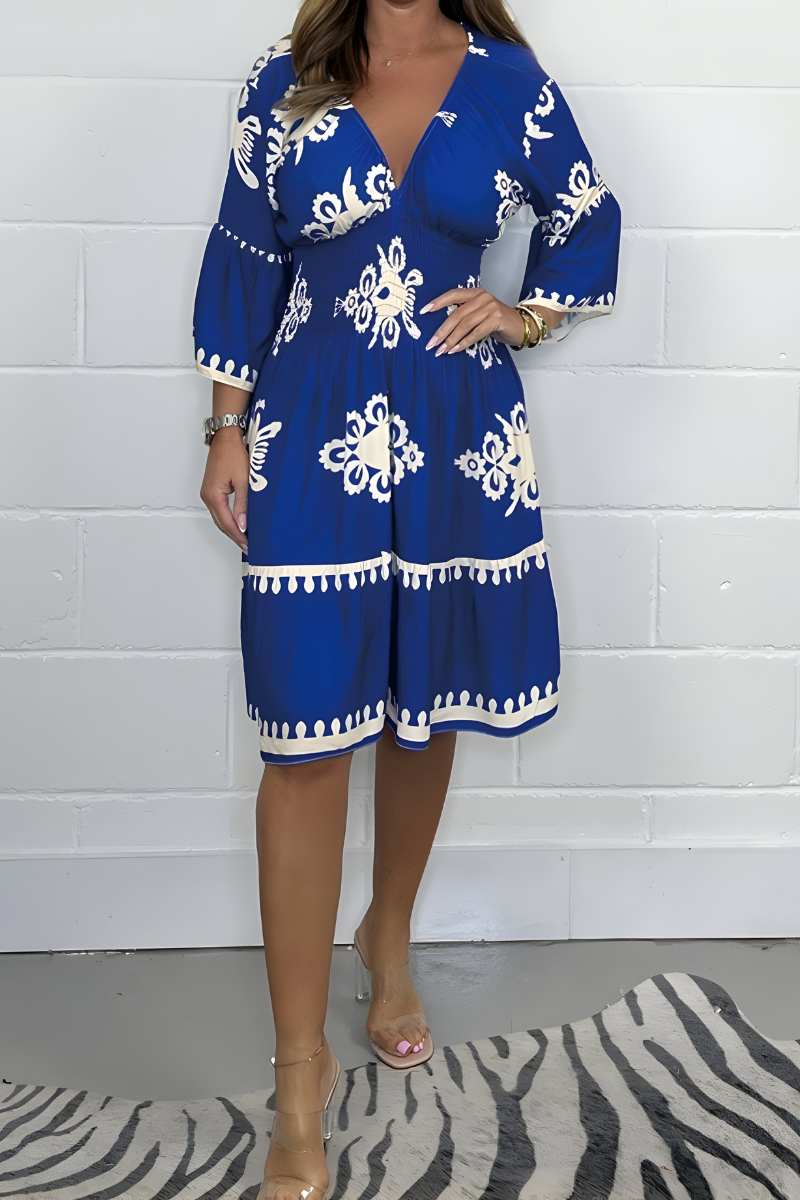 Sophia | Elegant V-Neck Patterned Dress – Ideal for Any Occasion-The Yellow Prime