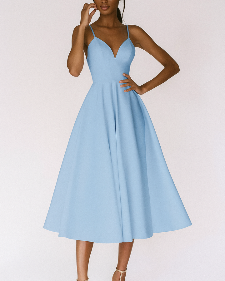 Sophia | Women's Elegant Strappy Midi Dress for Wedding Guests-The Yellow Prime
