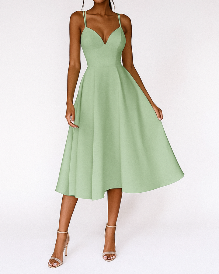 Sophia | Women's Elegant Strappy Midi Dress for Wedding Guests-The Yellow Prime