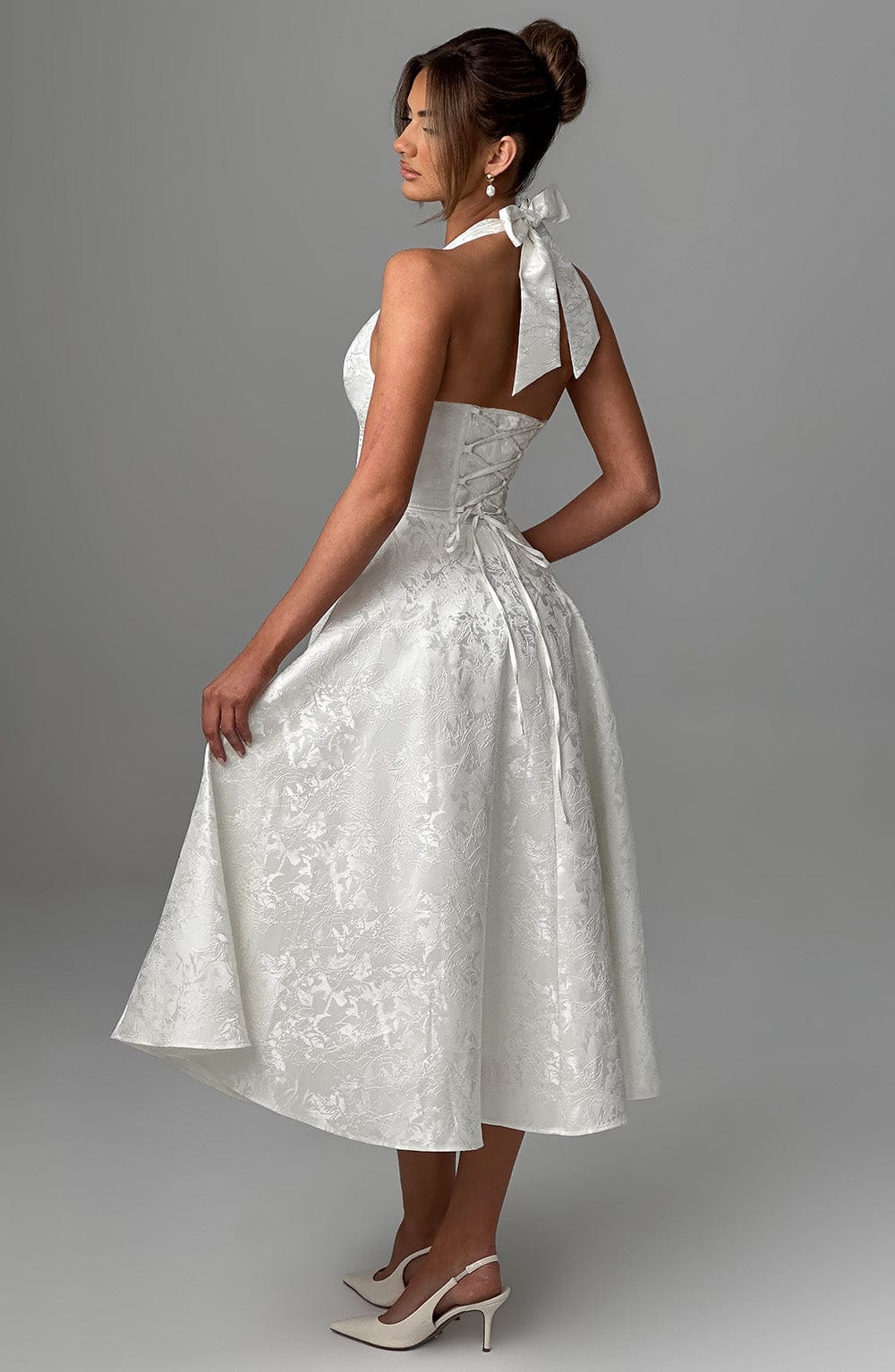 Sophia | Women's Halter Midi Wedding Guest Dress-The Yellow Prime