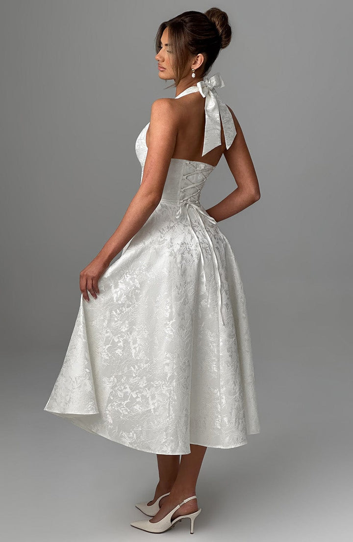 Sophia | Women's Halter Midi Wedding Guest Dress-The Yellow Prime