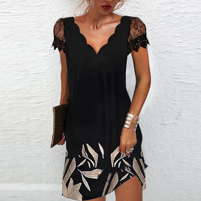 Sophia | Women's Lace Sleeve Scalloped Neck Dress-The Yellow Prime