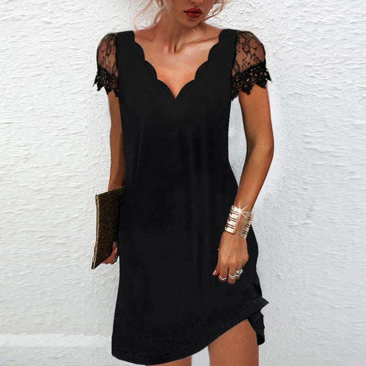 Sophia | Women's Lace Sleeve Scalloped Neck Dress-The Yellow Prime