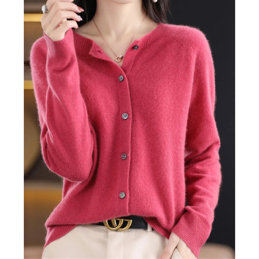 Sophia | Women's Merino Wool Cardigan with O-Neck and Cashmere Feel-The Yellow Prime