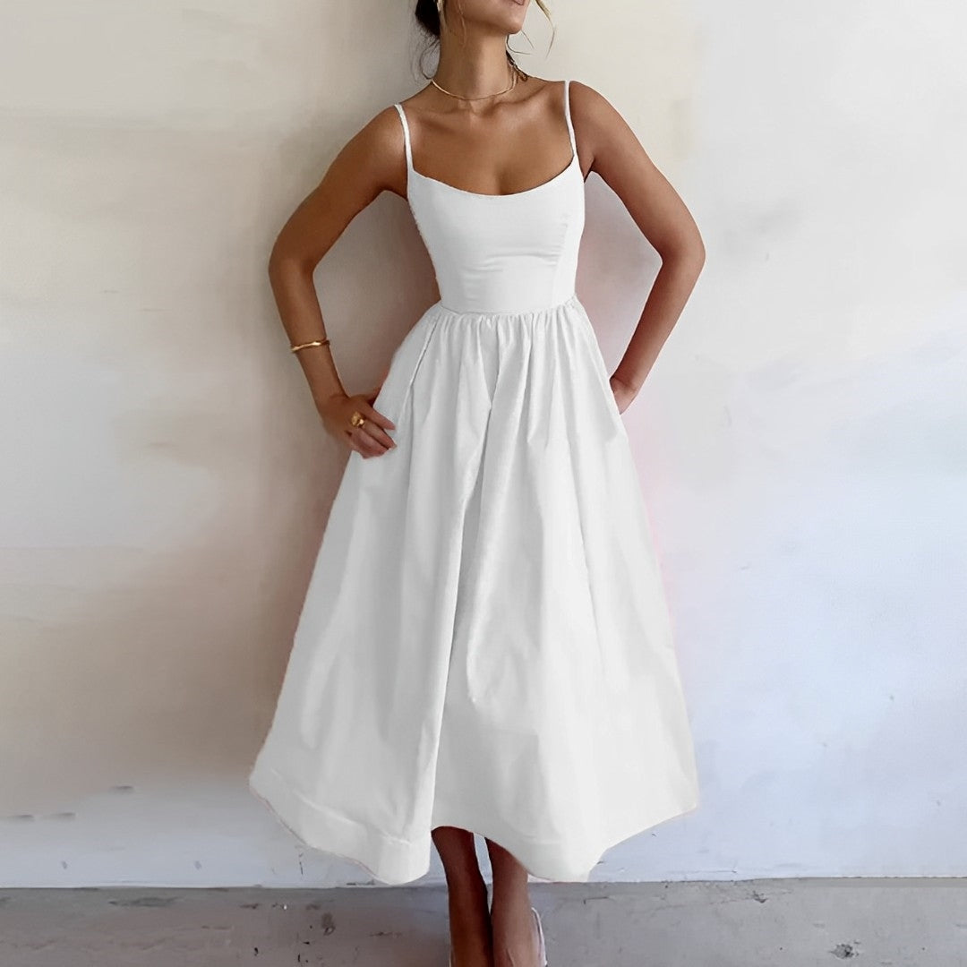 Sophia | Women's Midi Dress with A-Line Skirt-The Yellow Prime