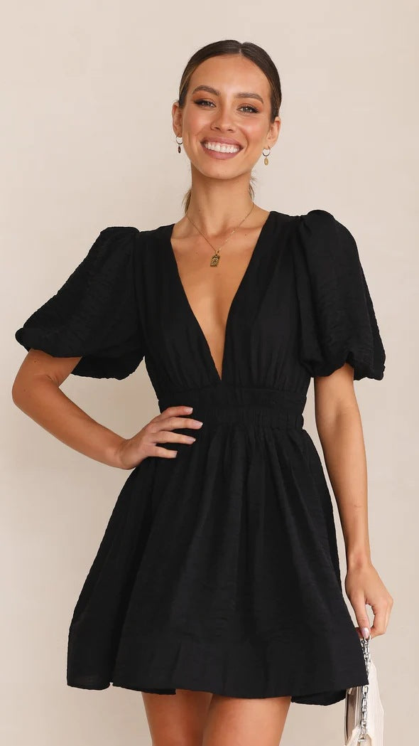 Sophia | Women's Mini Dress with Puff Sleeves-The Yellow Prime