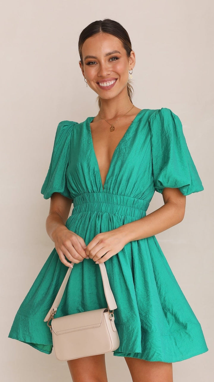 Sophia | Women's Mini Dress with Puff Sleeves-The Yellow Prime