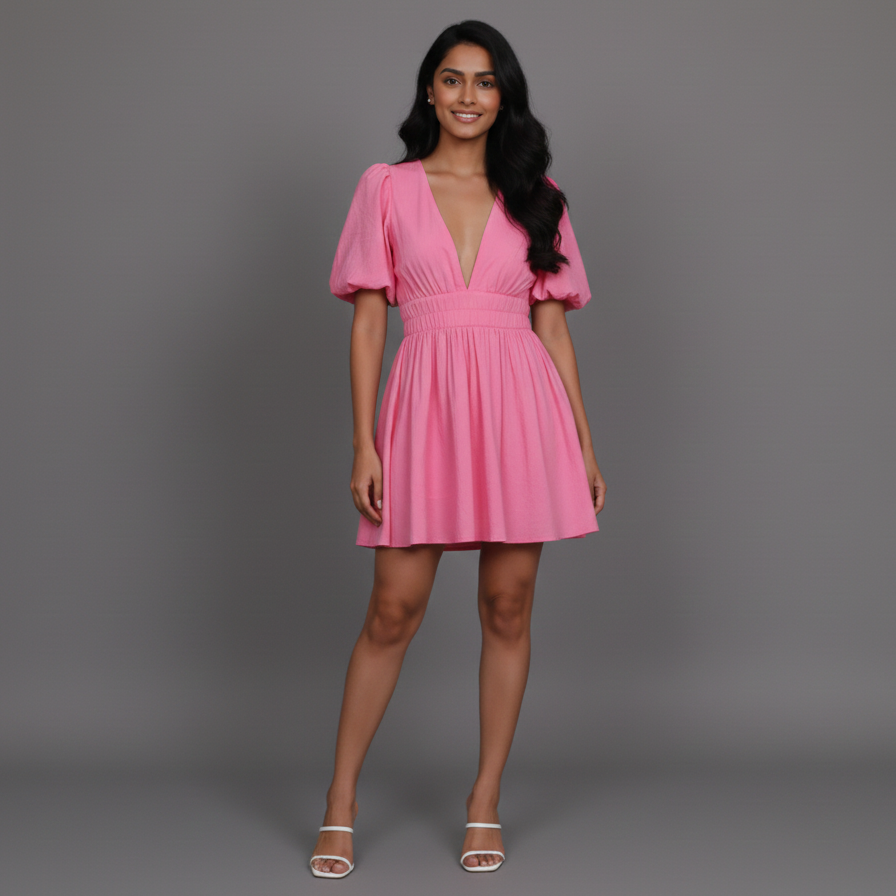 Sophia | Women's Mini Dress with Puff Sleeves-The Yellow Prime