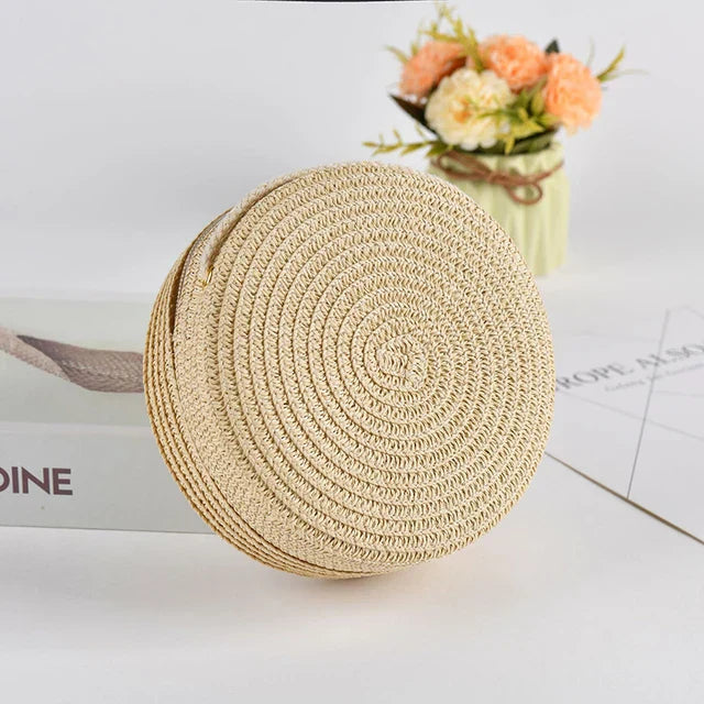 Sophia | Women's Stylish Round Hand-Woven Shoulder Bag with Zipper-The Yellow Prime
