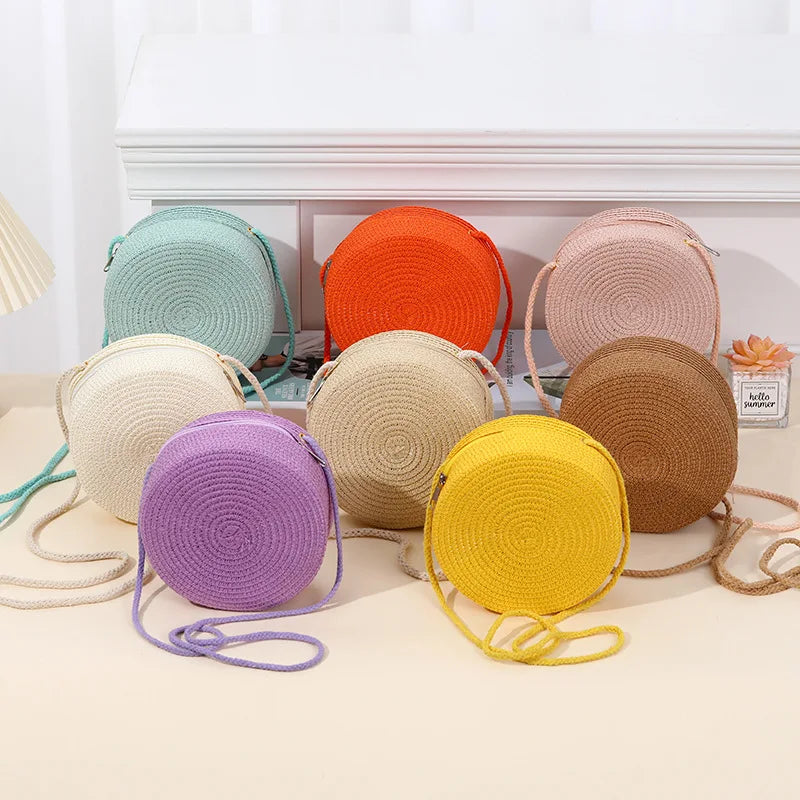 Sophia | Women's Stylish Round Hand-Woven Shoulder Bag with Zipper-The Yellow Prime
