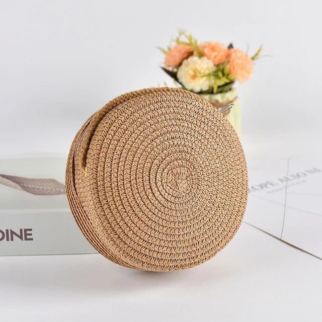 Sophia | Women's Stylish Round Hand-Woven Shoulder Bag with Zipper-The Yellow Prime