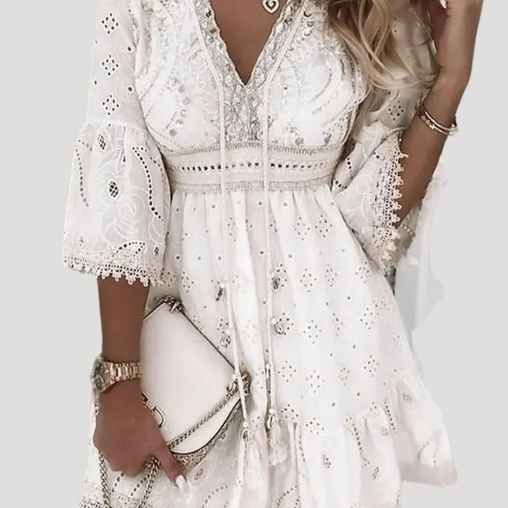 Senny | Women's Boho Mini Dress with Embroidery-The Yellow Prime