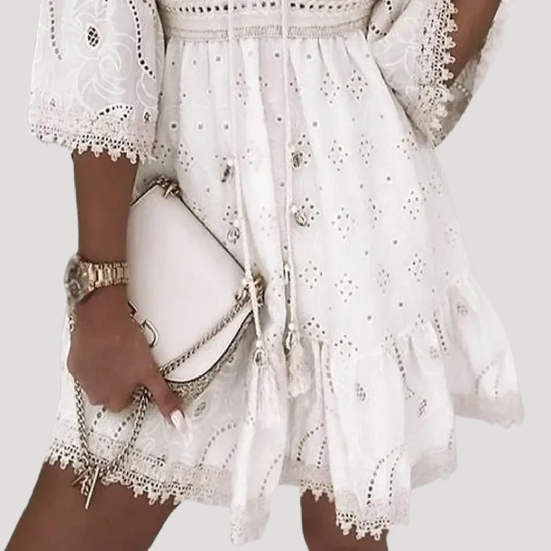 Senny | Women's Boho Mini Dress with Embroidery-The Yellow Prime