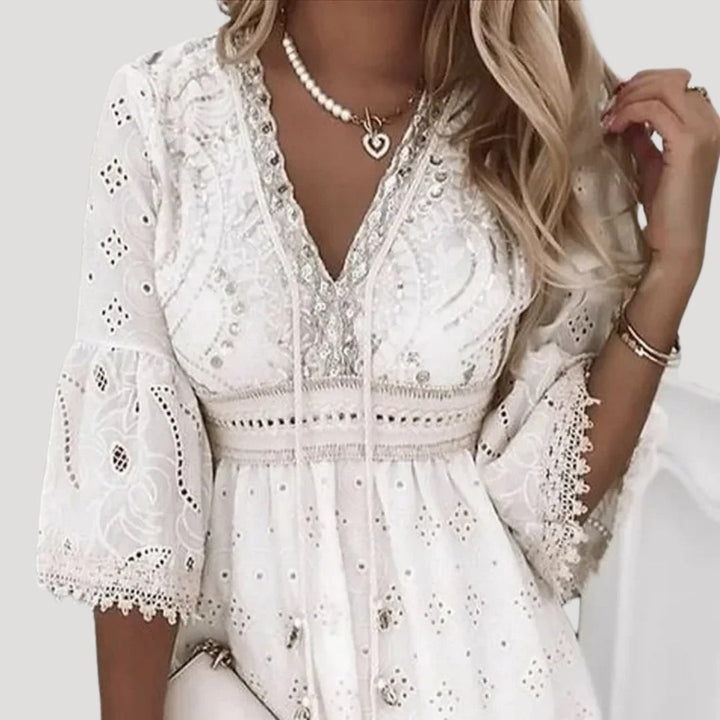 Senny | Women's Boho Mini Dress with Embroidery-The Yellow Prime