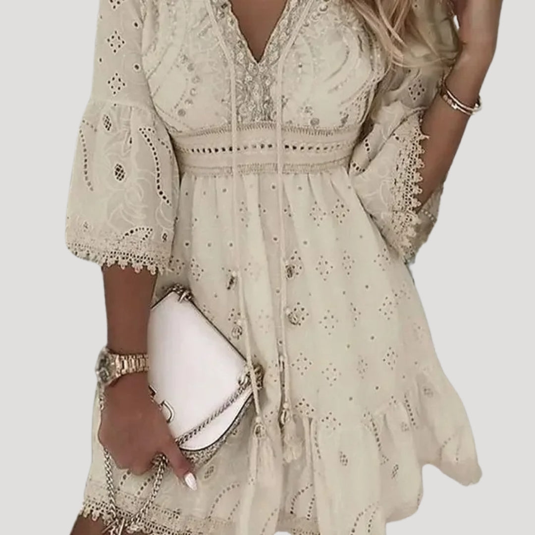 Senny | Women's Boho Mini Dress with Embroidery-The Yellow Prime