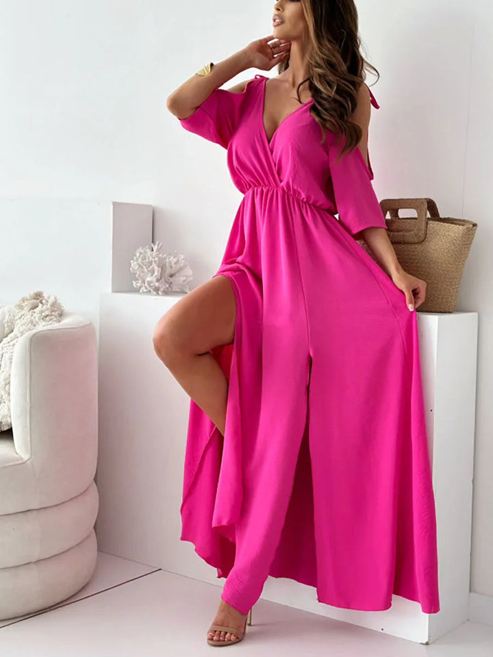 Amy | Women's Cold-Shoulder Maxi Dress-The Yellow Prime
