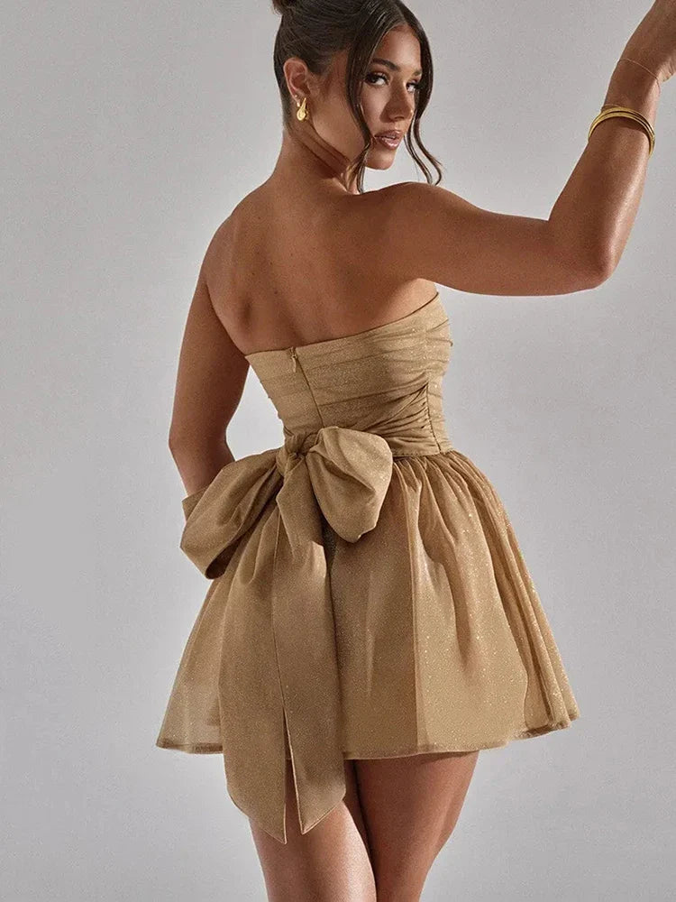 Hopie | Women's Strapless Pleated Mini Dress-The Yellow Prime