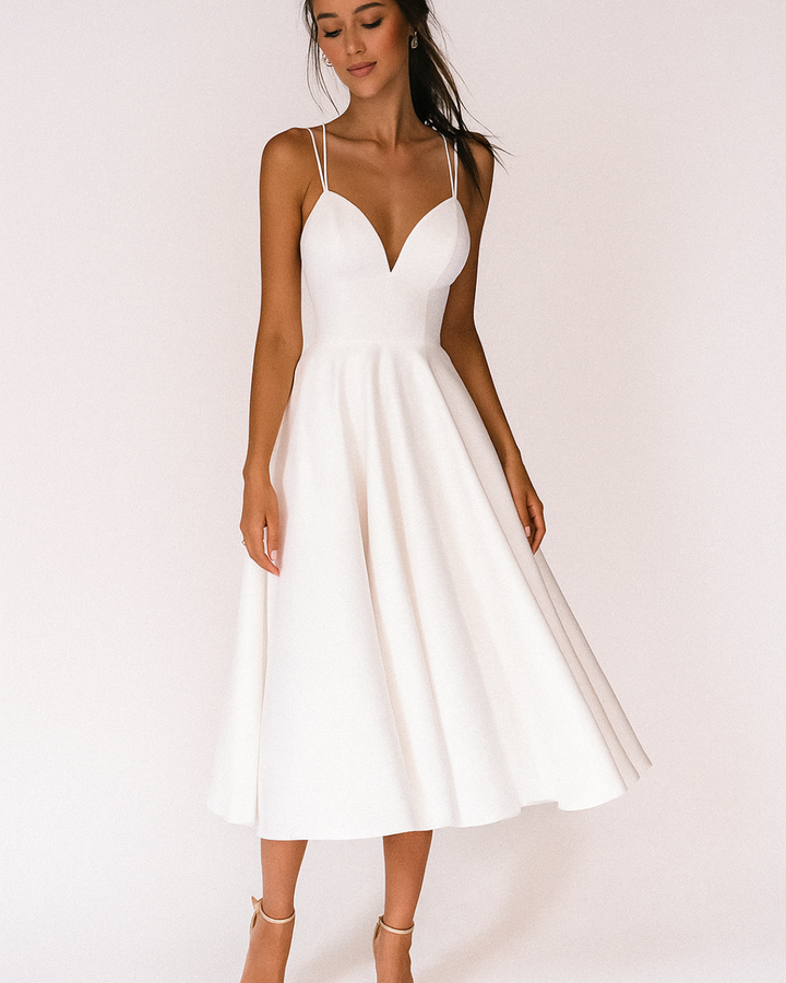 Sophia | Women's Elegant Strappy Midi Dress for Wedding Guests-The Yellow Prime