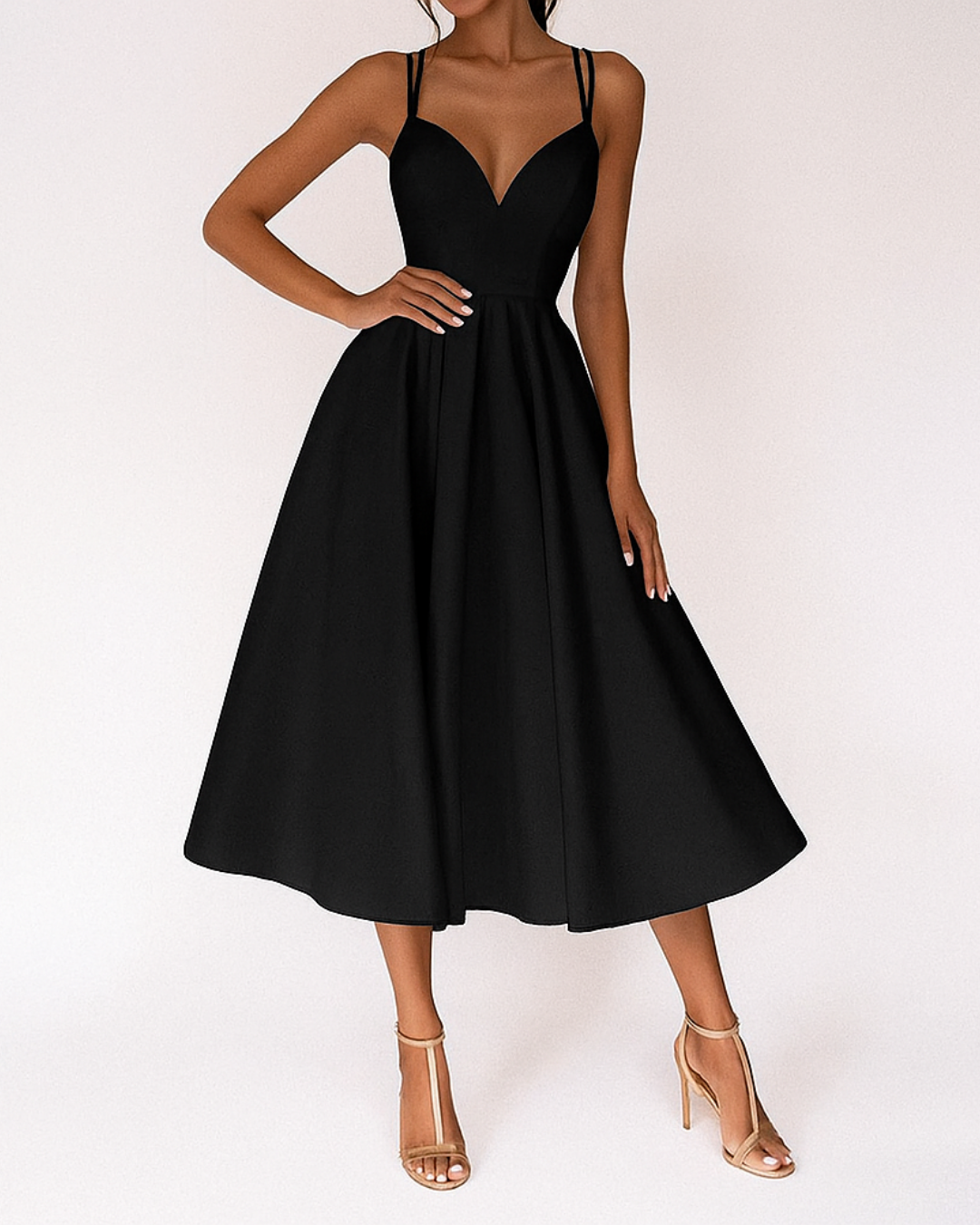 Sophia | Women's Elegant Strappy Midi Dress for Wedding Guests-The Yellow Prime