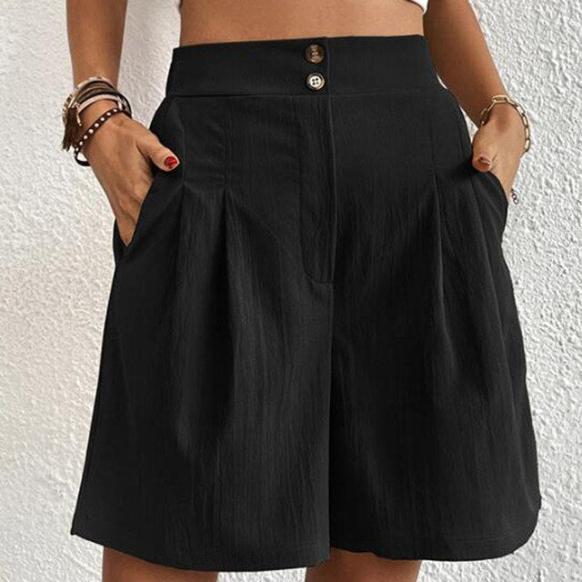 Sophie | Women's Elegant Double Button Shorts-The Yellow Prime