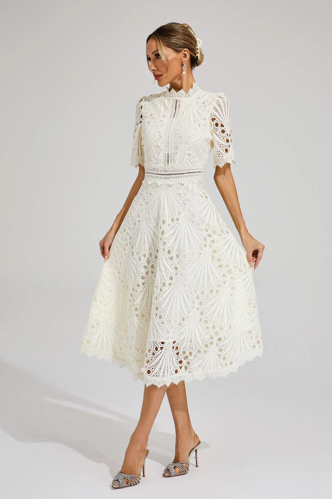 Ashley | Women's Lace Midi Dress with Elegant Design-The Yellow Prime