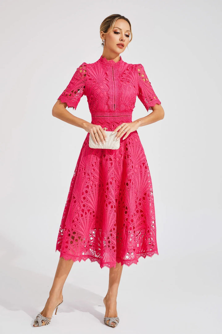 Ashley | Women's Lace Midi Dress with Elegant Design-The Yellow Prime