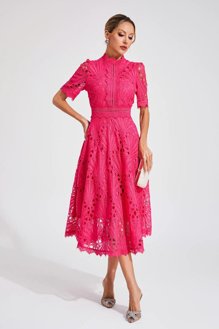 Ashley | Women's Lace Midi Dress with Elegant Design-The Yellow Prime
