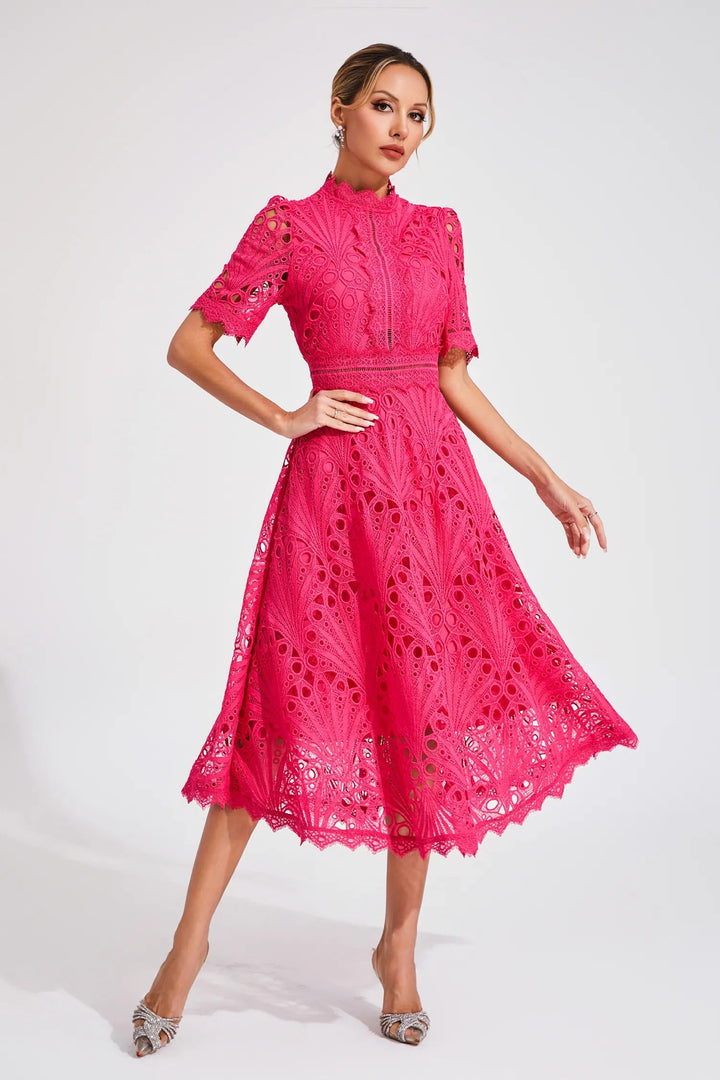Ashley | Women's Lace Midi Dress with Elegant Design-The Yellow Prime
