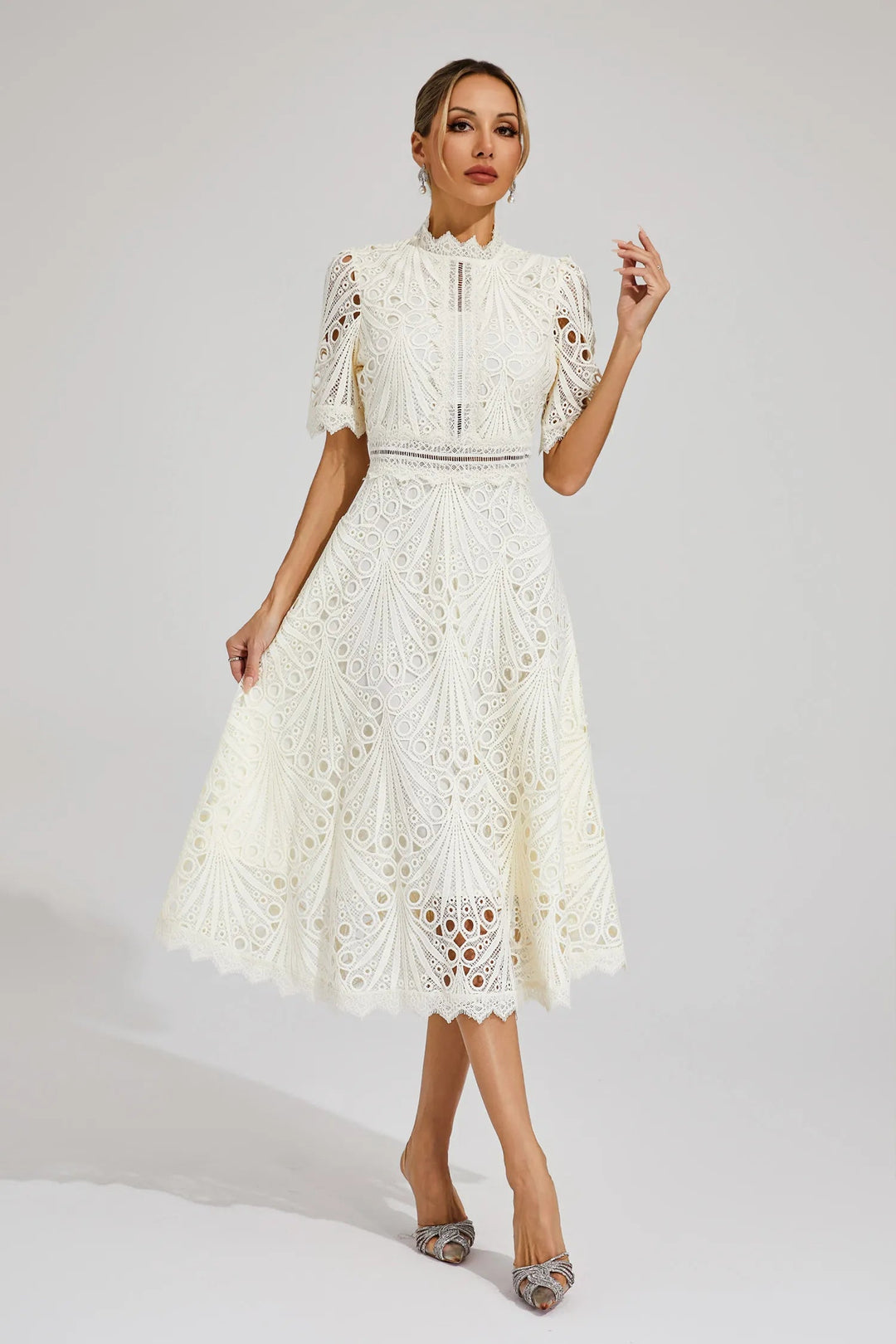 Ashley | Women's Lace Midi Dress with Elegant Design-The Yellow Prime