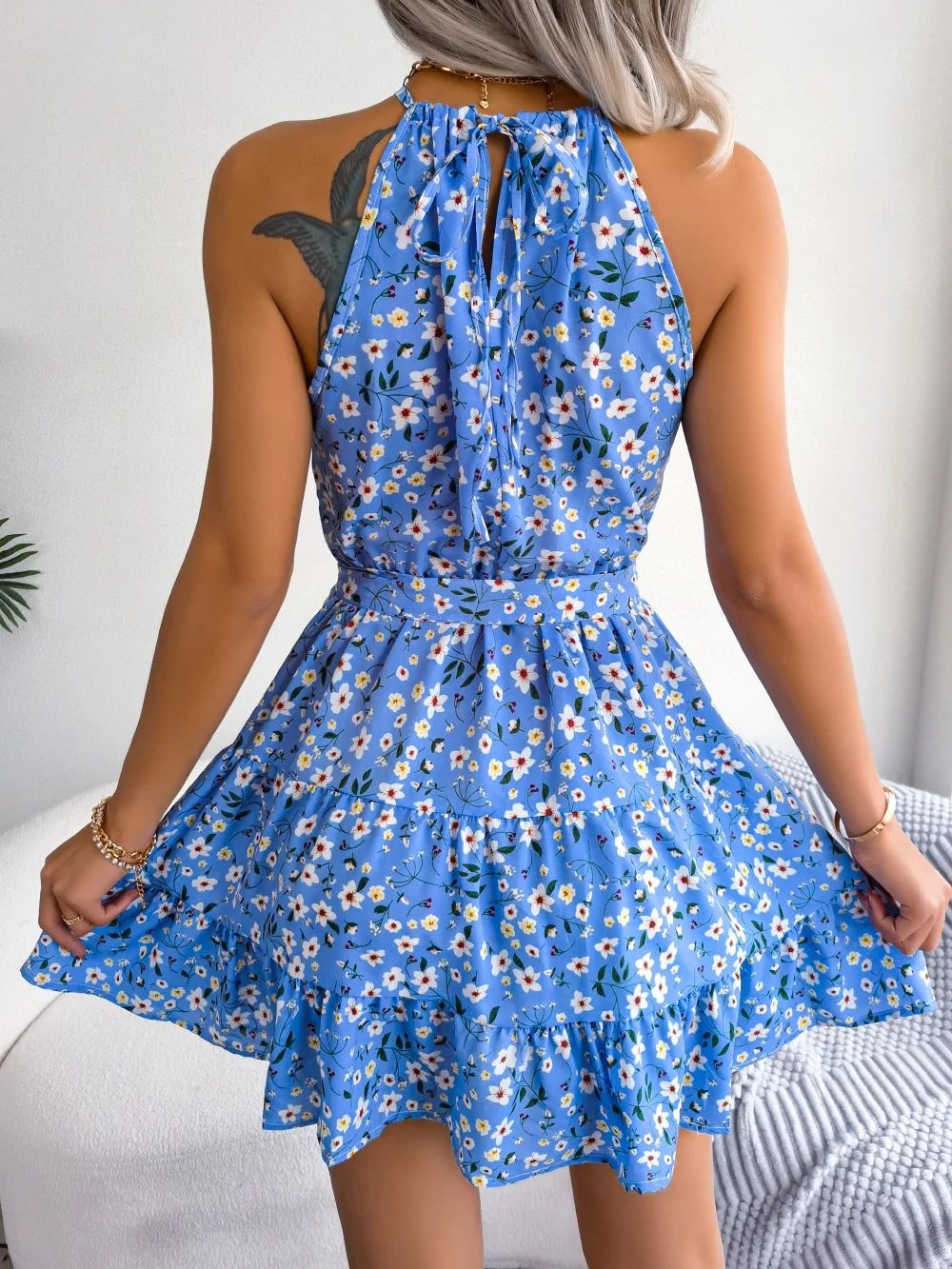 Fiona | Women's Halter Floral Summer Dress-The Yellow Prime