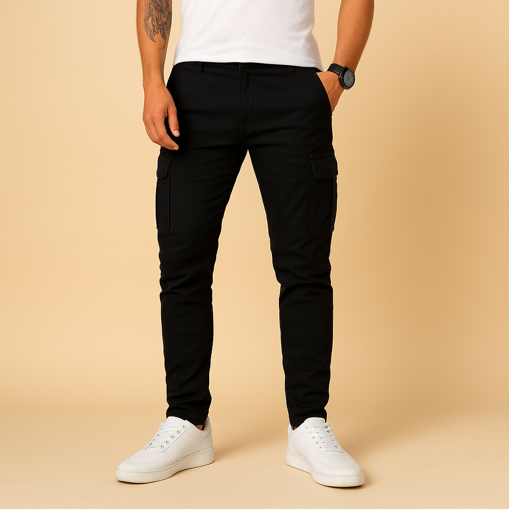 Men's Narrow Cut Cargo Pants with Multiple Pockets-The Yellow Prime