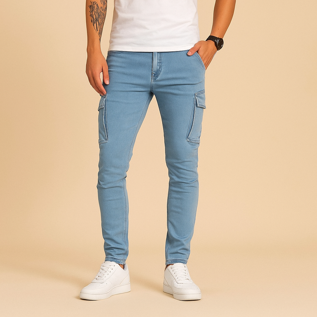 Men's Narrow Cut Cargo Pants with Multiple Pockets-The Yellow Prime