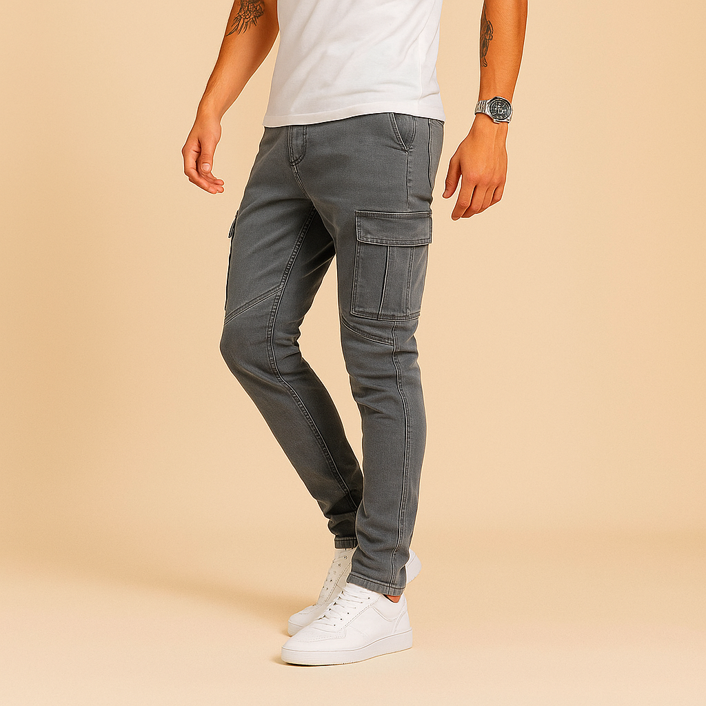 Men's Narrow Cut Cargo Pants with Multiple Pockets-The Yellow Prime
