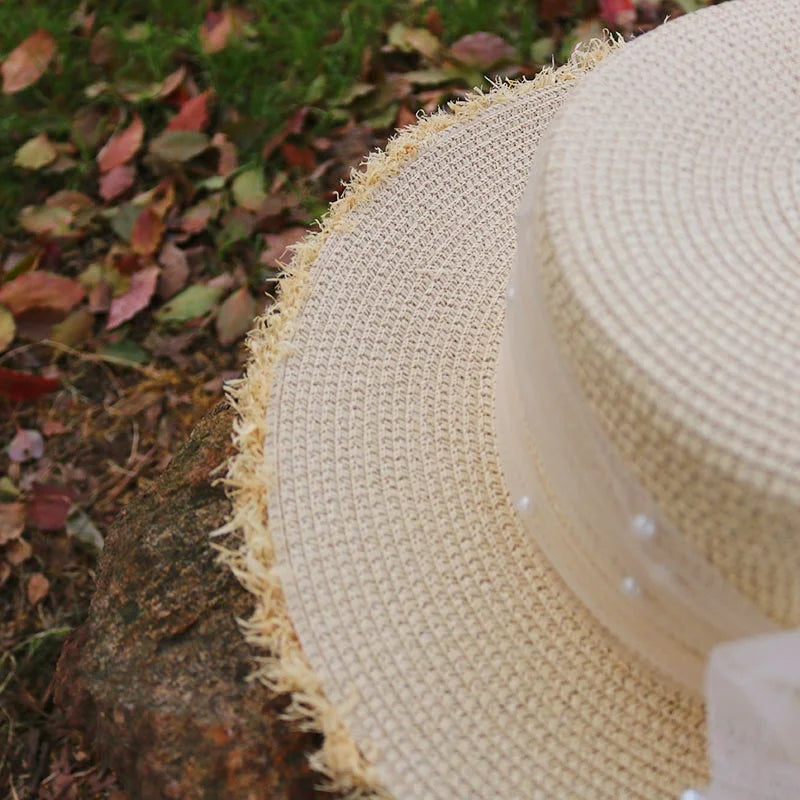 Women's Elegant French Lace Straw Hat-The Yellow Prime