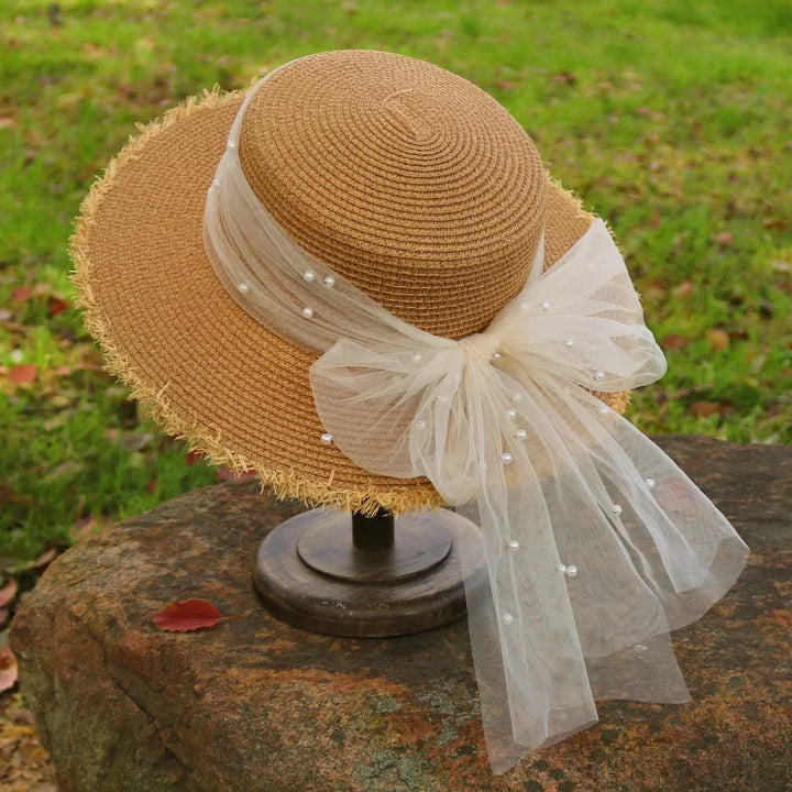 Women's Elegant French Lace Straw Hat-The Yellow Prime