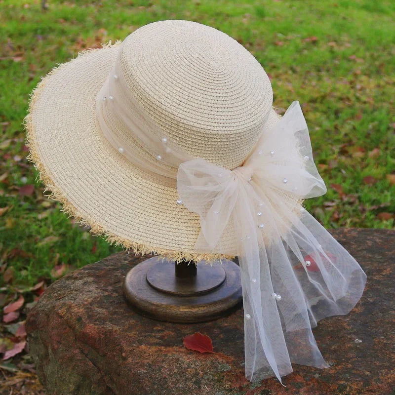 Women's Elegant French Lace Straw Hat-The Yellow Prime
