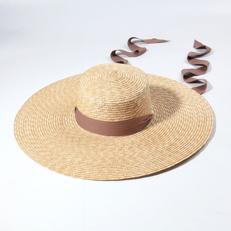 Stylish Big Brim Straw Hat for Women - Perfect Summer Vacation Accessory Flat Brim 15cm