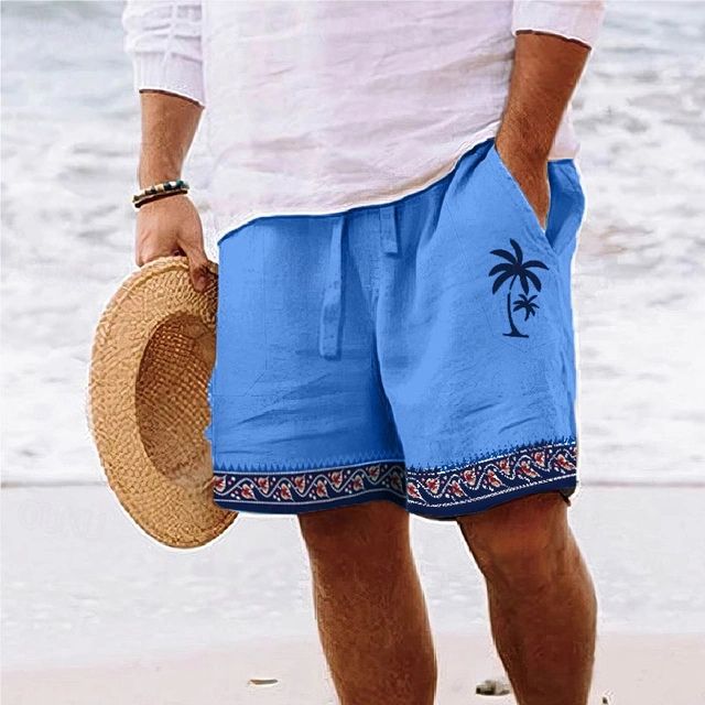 Stylish Men's Beach Shorts with Trendy Coconut Tree Design-The Yellow Prime