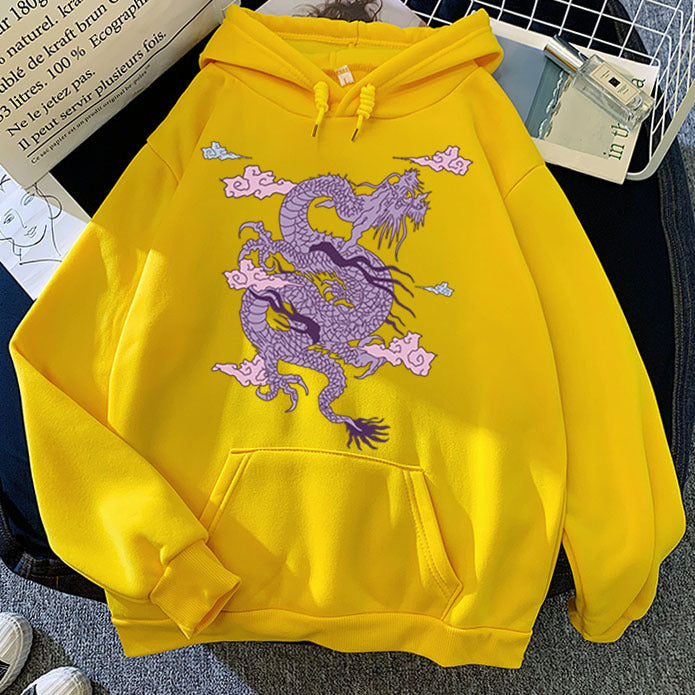 Stylish Men's Dragon Print Hoodie - Casual Cotton Pullover-The Yellow Prime