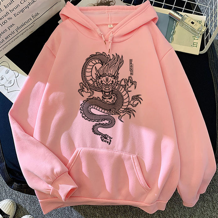 Stylish Men's Dragon Print Hoodie - Casual Cotton Pullover-The Yellow Prime