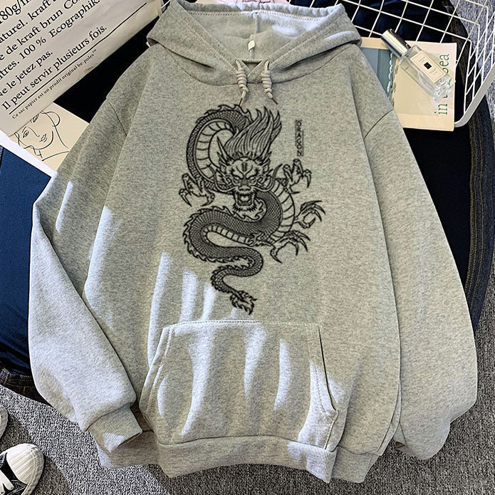 Stylish Men's Dragon Print Hoodie - Casual Cotton Pullover-The Yellow Prime